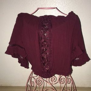 Maroon off the shoulder crop top